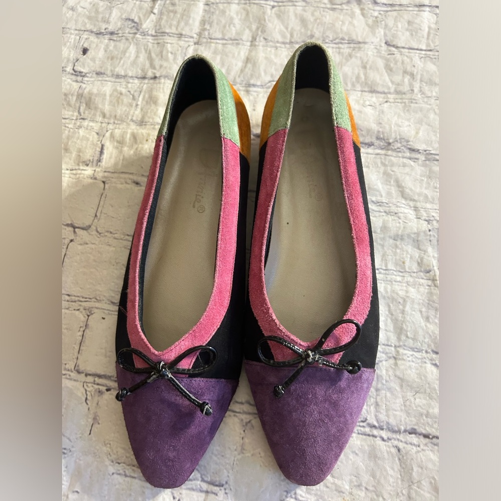 ANNIE COLOR BLOCK VTG FLATS WITH BOW TOE LEATHER SUEDE UPPERS WOMEN’S SIZE 8.5 - Picture 2 of 11